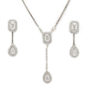 Rhodium Plated Silver Toned White American Diamond Studded Geometrical Shaped Pendant Chain Set
