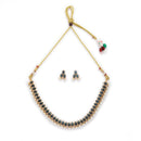 Antique Gold-Plated Traditional Temple Coin Green American Diamond Studded Necklace Set