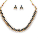 Antique Gold-Plated Traditional Temple Coin Green American Diamond Studded Necklace Set