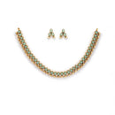 Antique Gold-Plated Traditional Temple Coin Ice-Green American Diamond Studded Necklace Set