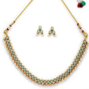 Antique Gold-Plated Traditional Temple Coin Ice-Green American Diamond Studded Necklace Set