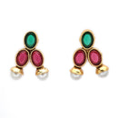 Antique Gold-Plated Traditional Temple Coin Red & Green American Diamond Studded Necklace Set