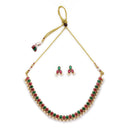 Antique Gold-Plated Traditional Temple Coin Red & Green American Diamond Studded Necklace Set