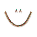 Antique Gold-Plated Traditional Temple Coin Red & Green American Diamond Studded Necklace Set