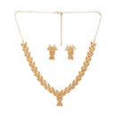 Silver Toned Brass Teardrop Floral Necklace Set for Women & Girls