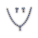 Silver Toned Brass Floral Halo Necklace Set for Women