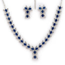 Silver Toned Brass Floral Halo Necklace Set for Women