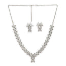Silver Toned Brass Floral Leaf Necklace Set for Women & Girls