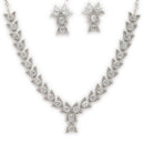 Silver Toned Brass Floral Leaf Necklace Set for Women & Girls