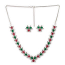 Silver Toned Brass Lotus Floral Necklace Set for Women