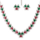 Silver Toned Brass Lotus Floral Necklace Set for Women
