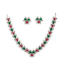 Silver Toned Brass Lotus Floral Necklace Set for Women
