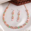 Rose Gold Plated Butterfly Shaped Pink & Mint Green Cubic Zirconia Studded Jewellery Set
