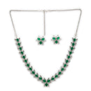 Silver Toned Brass Lotus Floral Necklace Set for Women & Girls