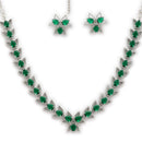 Silver Toned Brass Lotus Floral Necklace Set for Women & Girls