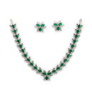 Silver Toned Brass Lotus Floral Necklace Set for Women & Girls