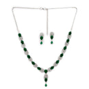 Rhodium Plated Brass American Diamond Floral Leaf Necklace Set