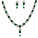 Rhodium Plated Brass American Diamond Floral Leaf Necklace Set