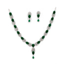 Rhodium Plated Brass American Diamond Floral Leaf Necklace Set