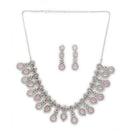Rhodium Plated Brass American Diamond Floral Teardrop Necklace Set for Women