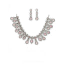 Rhodium Plated Brass American Diamond Floral Teardrop Necklace Set for Women