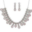 Rhodium Plated Brass American Diamond Floral Teardrop Necklace Set for Women