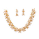 Gold Plated Brass American Diamond Pear Shape Floral Necklace Set