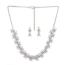 Silver Toned Brass Floral Marquise Necklace Set for Women