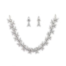 Silver Toned Brass Floral Marquise Necklace Set for Women