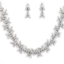 Silver Toned Brass Floral Marquise Necklace Set for Women