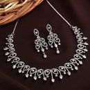 Rhodium Plated Silver Toned White American Diamond Studded Jewellery Set