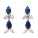 Sapphire Blue Silver Toned Brass Floral Marquise Necklace Set for Women