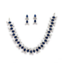 Sapphire Blue Silver Toned Brass Floral Marquise Necklace Set for Women