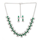 Silver Toned Brass Floral Marquise Necklace Set for Women & Girls