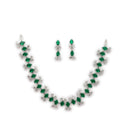 Silver Toned Brass Floral Marquise Necklace Set for Women & Girls