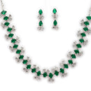 Silver Toned Brass Floral Marquise Necklace Set for Women & Girls