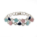 Silver-Plated Multicolor Stone Charm Bracelet