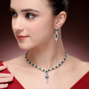 Silver Plated Brass AD Teardrop Halo Necklace Set)