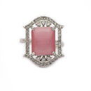Silver-toned Ruby Magenta Cut Crystal Statement Ring for Women
