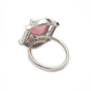 Silver-toned Ruby Magenta Cut Crystal Statement Ring for Women