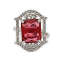 Silver-toned Ruby Magenta Cut Crystal Statement Ring for Women