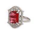 Silver-toned Ruby Magenta Cut Crystal Statement Ring for Women