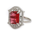 Silver-toned Ruby Magenta Cut Crystal Statement Ring for Women