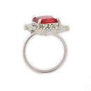 Silver-toned Ruby Magenta Cut Crystal Statement Ring for Women