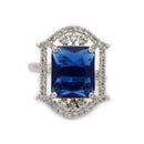 Silver-toned Ruby Magenta Cut Crystal Statement Ring for Women