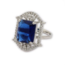 Silver-toned Ruby Magenta Cut Crystal Statement Ring for Women