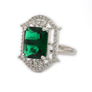Silver-toned Ruby Magenta Cut Crystal Statement Ring for Women