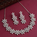 Rhodium Plated Silver Toned Floral Shaped White American Diamond Studded Jewellery Set