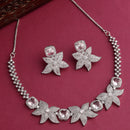 Rhodium Plated Silver Toned Floral Shaped White American Diamond Studded Jewellery Set