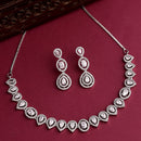 Rhodium Plated Silver Toned Teardrop Shaped White American Diamond Studded Jewellery Set